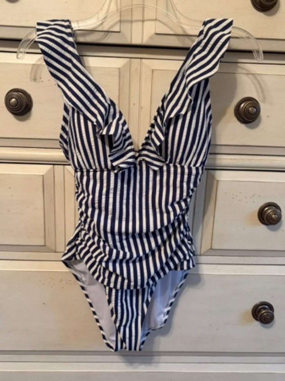 Ellen Tracy Blue and White Striped One Piece Swimsuit - size 6